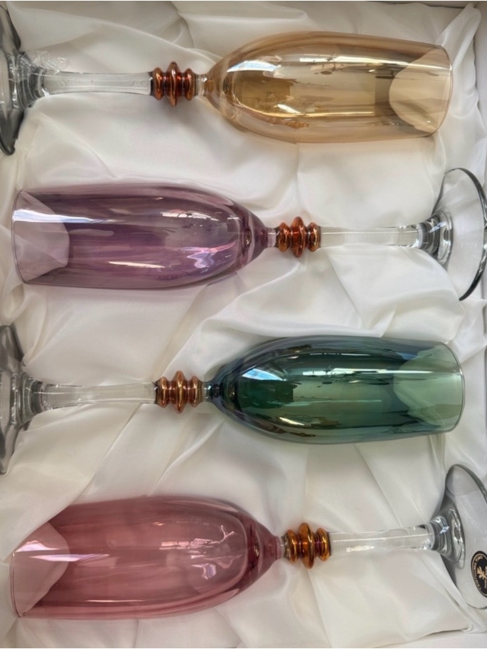 Set of 4 Colored Champagne Flutes - Amber, Lavender, Teal, Rose | Made in Italy